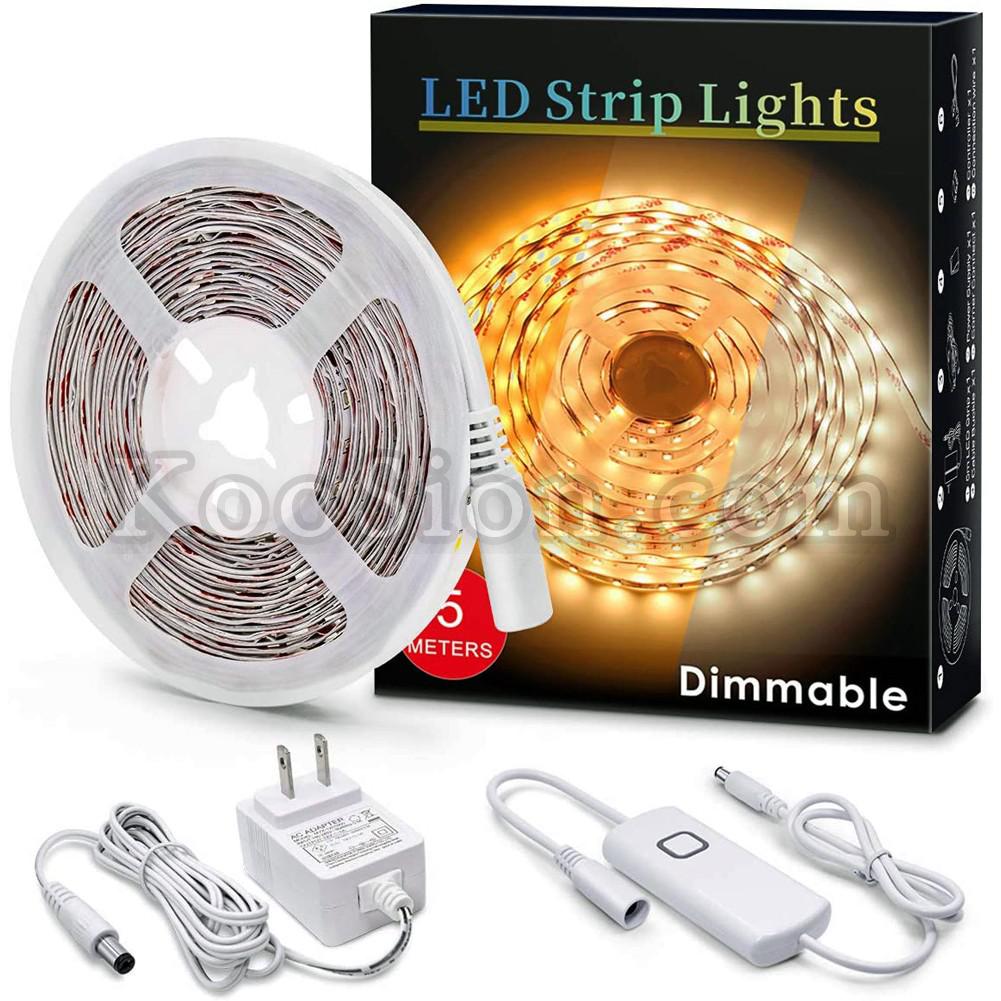 LED Dimmable Strip Lights Under Cabinet Lighting 1050LM, High Brightness Warm White 3000K, 16.4ft Tape Lights with Safety Power Supply for Room, Kitchen and décor