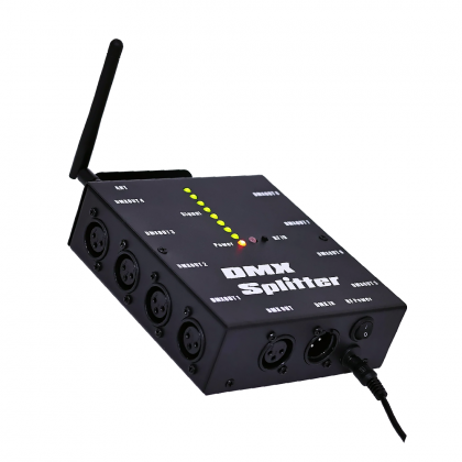 Professional 8-Way Wireless DMX Signal Splitter | 2.4G ISM Antenna & Optically Isolated Amplifier | KooSion